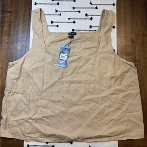 NWT Express Linen Blend Cropped Tank Top - Square Neck - Khaki - XL